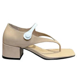 MQTIME  -  Clip Toed Sandals for Women New Fashionable and Versatile Square Toe Thick Heel Single Button Mary Jane Shoes