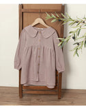 MQTIME  -  Retro Linen Doll Collar Girls Dress New Spring And Summer Chic Wooden Buttons Long-Sleeved  A-Line Dress Linen Kids Clothes
