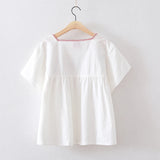 MQTIME  -  Embroidery White Women Blouse Summer  Vintage Square Collar Flare Sleeve Loose Female Elegant Pulls Outwear Tops