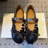 MQTIME  -  Ins style Fashion Pleated Bowknot Ruffle Women Ballet Flats Spring Summer Soft Leather Mary Janes Walking Loafers Casual Shoes