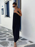 MQTIME  -  Loose Backless Solid Sling Women Dresses Sleeveless Empire Elegant Female Dress Fashion New Holidays Lady Beach Robes