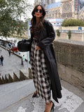 MQTIME  -  Women Casual Cotton Loose Plaid Trousers Fashion Thin Linen Wide Leg Straight High Waist Pants Daily Commute Street Pant