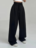  MQTIME  -  Fashion Y2K Wide Leg Long Pant For Women Elegant Elastic High Waist Double Drawstring Baggy Pant Office Lady Loose Suit Trousers