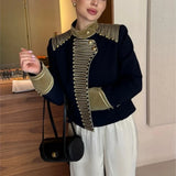 MQTIME  -  Women Fashion  Gold Braided Cropped Military Jacket Autumn Female Chic Jacket Lady Long Sleeve Short Napoleon Coat
