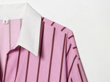 MQTIME  -  Vintage Pink Striped Women Casual Single Breasted Shirts Loose Turn-down Collar Shirt Fashion Spring Female Shirts