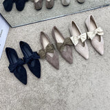 MQTIME  -  Bow Tie Mary Janes Shoes Women Elegant Daily Pointed Toe Flats Shoes Ladies Pu Leather Spring Autumn Casual Black Loafers New