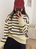 MQTIME  -  Women Sweater Autumn Winter Knitted Pullovers V-neck Bottoming Shirts Stripes Jumpers Long Sleeve Female Basic Tops