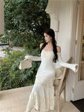 MQTIME  -  Spring Elegant Knitted Dress Women Lace Patchwork Koeran Princess Midi Dress Female Casual Sweet Even Party Fairy Dress