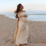 MQTIME  -  ﻿ Maternity Photoshoot Dress  Baby Shower , Pregnancy Photography Outfit Elegant Off Shoulder Sexy pleated French long skirt