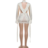 ﻿ MQTIME  -  Hollow Out Pleated Dress Evening Club Dresses 2025 Women Autumn Sexy Bodycon Mini Dresses Party Elegant Evening Prom Dress