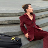  MQTIME  -  Elegant Velvet Women's Blazer Trouser Suit Lapel Single-Breasted Slim Lady Set 2026 Winter Spring Chic 2 Pieces Set Women New