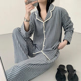 MQTIME  -  Women's Flannel Pajama Set - Oversized and Slim-Fitting Cozy and Warm for Fall/Winter with Color-Blocking Plaid Lapels