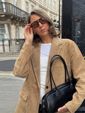  MQTIME  -  Retro Suede Female Jacket Chic Single Breasted Long Sleeve Lapel Loose Blazer Coat Women Eraly Autumn Street Lady Outerwear