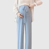 Mqtime Plus Size Maternity Pant Summer Maternity Ice Silk Pant Summer Maternity Wear Wide-leg Pant Thin Outer Wear Loose Pleated Pant
