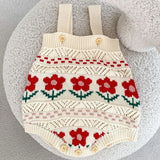 MQTIME  -  New autumn baby clothing, 0-3 year old female baby, small red flower jacquard knitted sweater jumpsuit, crawling suit