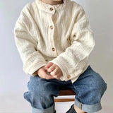  MQTIME  -  Children's Retro Muslin 100% Cotton Shirts Spring Autumn New Korean Boys And Girls Casual Stand-Up Collar Button Tops WT042