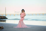  MQTIME  -  Ruffles Lace Maternity Dresses For Photo Shoot Shoulderless Fancy Pregnancy Dress Long Pregnant Women Maxi Gown Photography Prop