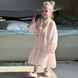 MQTIME  -  Spring Children Toddler Girls New Elegant Lace Dress Sweet Princess Solid Color Cotton Long Dress Kids Baby Ruffle Dress