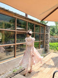 MQTIME  -  Elegant Seaside Vacation Floral Printed Dress Summer Off Shoulder Women Camisole Dress Slim Casual Ruffles Fairy Dress