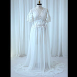  MQTIME  -  Maternity Photography Dresses Elegant V-neck Embroidered Cotton Lace&Chiffon Dress Photography Dress For Pregnant Women