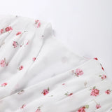 MQTIME  -  Chiffon Printed Ruffle Skirts Sets Women V-neck Short Puff Sleeve Button Cropped Shirt Slim Mermaid Skirt Summer Party Suit