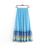 MQTIME  -  Women Bow Tassel Elastic Waist Wood Ears Ruffles Lace Swing Skirts Beach Holiday Orange Feather Floral Print Long Skirt