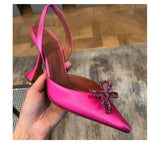 MQTIME  -  Summer New Stiletto Heel Pointed Toe Strap High-Heeled Sandals Women's Rhinestone Bow Pumps