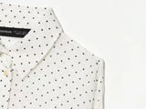  MQTIME  -  Elegant Women's Polka Dot Short Tulle Shirt Summer Lapel Long Sleeve Hem Drawstring Translucent Top Female Street Blouse