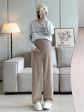 Mqtime Spring Autumn Fashion Maternity Straight Pants Wide Leg Loose Across High Waist Trousers Clothes for Pregnant Women Pregnancy