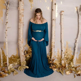  MQTIME  -  Solid Color Sexy Long Pregnancy Dress Flare Sleeve Women Maxi Gown Photography Props Maternity Photography Dress