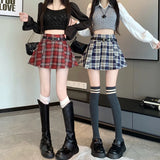 MQTIME  -  Checkered A-line Skirt Half length Skirt for Women 2024 Autumn/Winter New High Waist Pleated Skirt Slim Short Skirt Winter Skirt