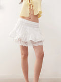 MQTIME  -  Women s Fashionable Summer Mini Skirt with Chic Bow Detail and Lace Patchwork Comfortable Elastic Waistband and Mid Rise
