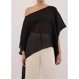 MQTIME  -  Women's Bikini Cover-ups See-through Solid Color Y2k Off Shoulder Irregular Hem Loose Fit Pullover Summer Beach Tops