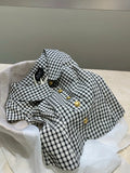  MQTIME  -  Summer French Vintage Plaid Print Peter Pan Collar Short Sleeve Single Breasted Women Shirt