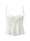  MQTIME  -  White Smocked Strappy Camisole Women's Sexy Sleeveless Ruffle Slim Bra Vest Solid Color Streetwear Y2k Women's Tops Camisole