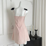 MQTIME  -  Sweet Bunny Short Dress Lace Trimmed Butterfly Knot Strap Mini Skirt Polyester Fiber Empire Waist Spring Summer Women's Dress