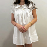MQTIME  -  Summer Korean Peter Pan Collar Puff Sleeve High Waist Loose Solid All Match Short Woman Dress