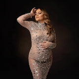 MQTIME  -  Maternity Photography Gown Sexy Goddess Party Dress Bright Diamond Stretch Fabric Dress For Pregnant Woman Photo Shoot Props