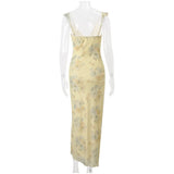 MQTIME  -  Women Fashion Sleeveless Lace Up High Waist Long Dresses Holiday Print Slim Sling Maxi Dress Summer New Lady Daily Party Robes