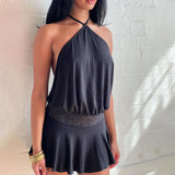 MQTIME  -  Casual Halter Backless Mini Dress Women Sexy Sleeveless Off-shoulder Waist Cinching Short Dresses Lady Vacation Party Vestidos