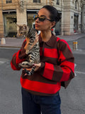  MQTIME  -  Woman Clothes Knitwear Pullover Sweater Striped Polo Neck Tops Casual Outerwears Trendy Casual Wear Fashion Sweaters Daily Look