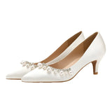 MQTIME  -  Fashion New Thin Heel Pointed Pearl Rhinestone French Low Heel High Heels Single Shoes