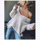 MQTIME  -  Women Fashion Pullovers V Neck Full Sleeve Loose Fit Jumpers Solid Color White Knitwear Soft Velvet Sweaters