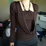 MQTIME  -  Y2K Grunge Solid Long Sleeve Fake Two T-shirts Vintage Fashion Beads Halter Pullover Tops 90s Women Basic Street T-shirt