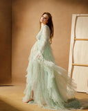 MQTIME  -  Green Maternity Photography Dress Lace sexy Sequins Photo Shoot Long Sleeves Pregnant Women Robe Baby Shower Gowns