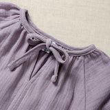 MQTIME  -  Girls Double-Layer Crepe Cotton Dress V-Neck Lace-Up Long-Sleeved Casual Loose Ruffled Chic Autumn Children's Clothing