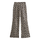 MQTIME  -  Women Animal Print Straight Leg Pants Fashion Slim Fit Trousers with Zipper Detail for Casual Streetwear