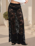 MQTIME  -  Women s Summer Lace Midi Skirt with Sheer Overlay Perfect for Beach Vacations Club Nights and Streetwear Chic