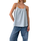 MQTIME  -  Women s Sleeveless Striped Print Spaghetti Strap Scoop Neck Loose Tank Top Casual Streetwear Fashion Summer Wear