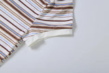 MQTIME  -  Striped Print Vintage Ribbed 2 Piece Set Women Sexy Turn Down Collar V-neck Short Sleeve T-shirts Tops + Drawstring Mini Skirts